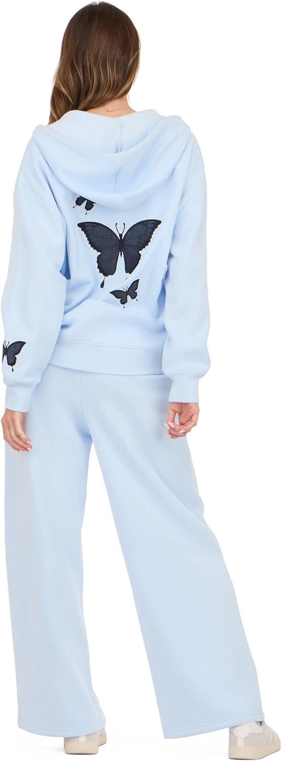 image:imageForever 21 Womens Zipup Hoodie With Graphic Patches Soft Fleece SweatshirtBlue