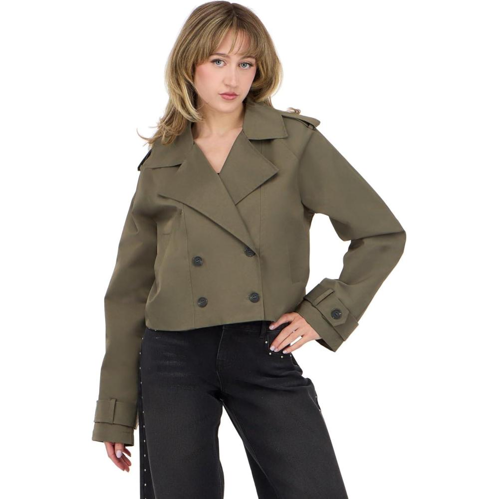 image:imageForever 21 Womens Cropped Trench Jacket With Doublebreasted ClosureGreen