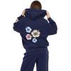 Forever 21 Women’s Zip-up Hoodie With Graphic Patches Soft Fleece Sweatshirt(Navy)
