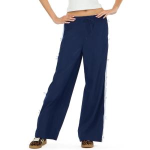 Forever 21 Women’s Wide Leg Nylon Pants with Bow Details(Navy)