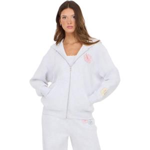Forever 21 Women’s Zip-up Hoodie With Graphic Patches Soft Fleece Sweatshirt(Heather Grey)