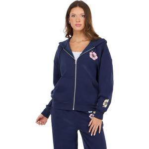 Forever 21 Women’s Zip-up Hoodie With Graphic Patches Soft Fleece Sweatshirt(Navy)