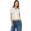 Forever 21 Women’s Collared Button-Down Top with Ruffle Hem and Cinched Under-Bust Line(White)