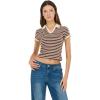 Forever 21 Women’s Polo Tee with Allover Stripes(Brown)