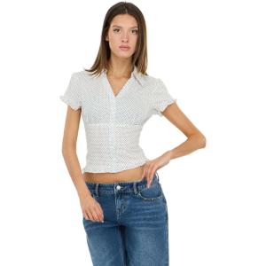 Forever 21 Women’s Collared Button Down Top with Ruffle Hem(White)