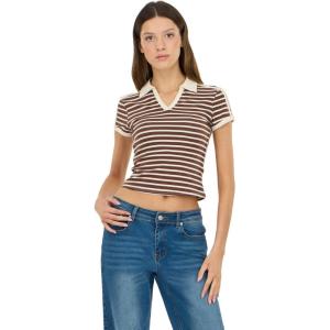 Forever 21 Women’s Polo Tee with Allover Stripes(Brown)