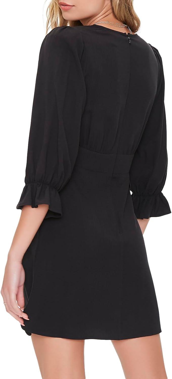 image:imageForever 21 Womens Plunging TrumpetSleeve Mini DressBlack