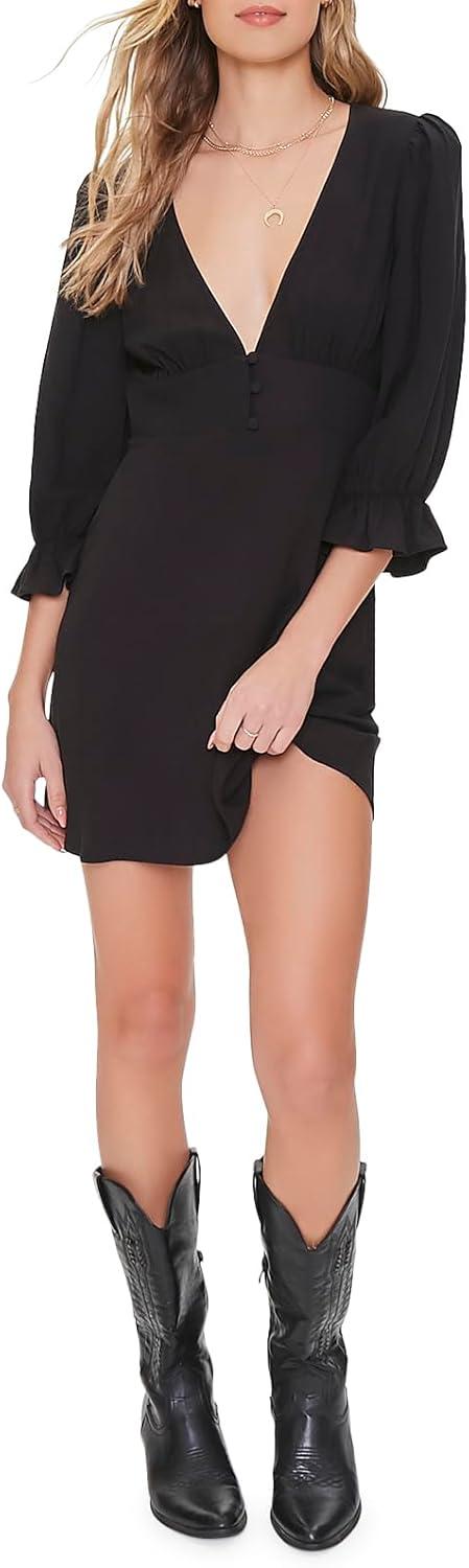image:imageForever 21 Womens Plunging TrumpetSleeve Mini DressBlack