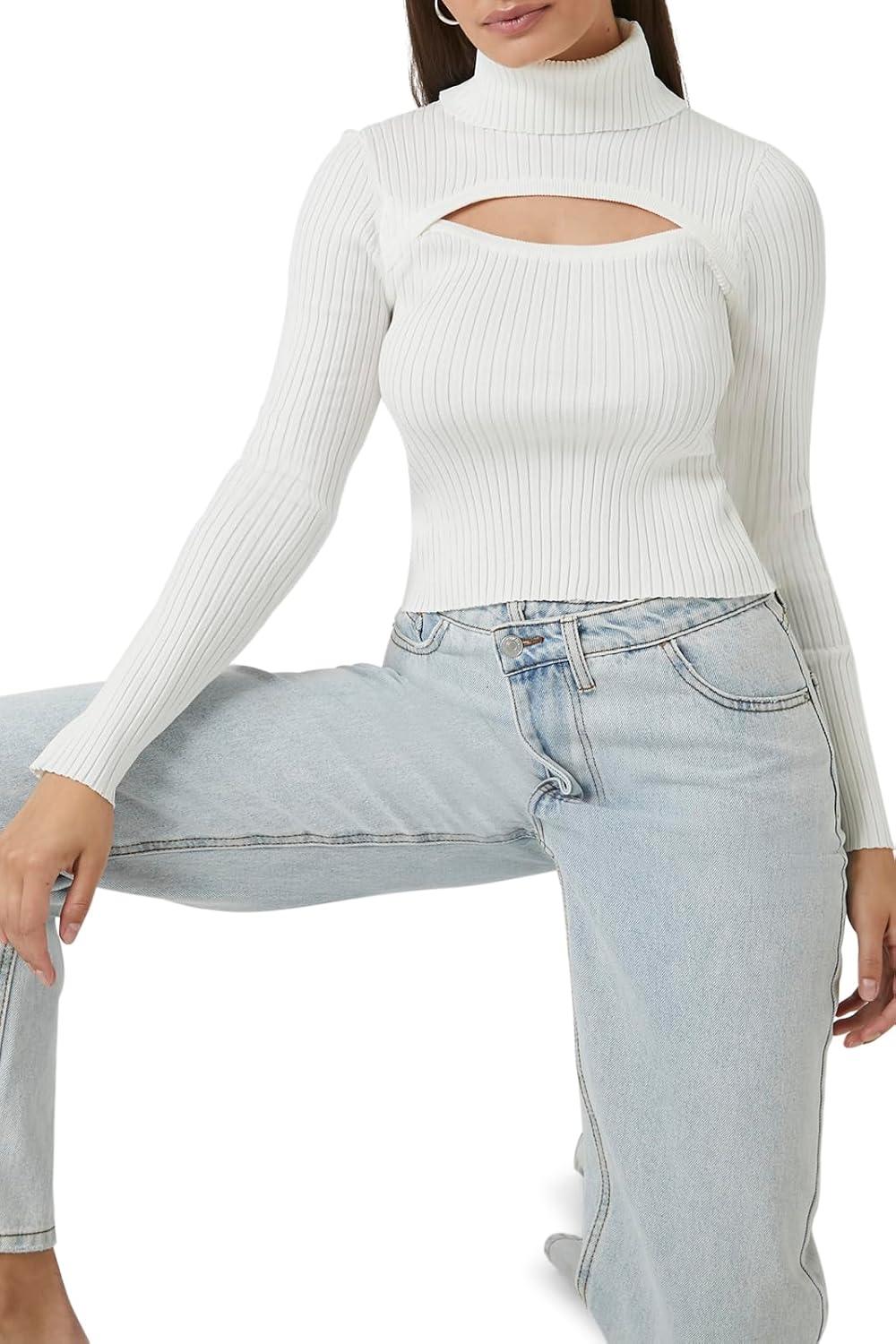 image:imageForever 21 Womens Turtleneck Cutout SweaterVanilla