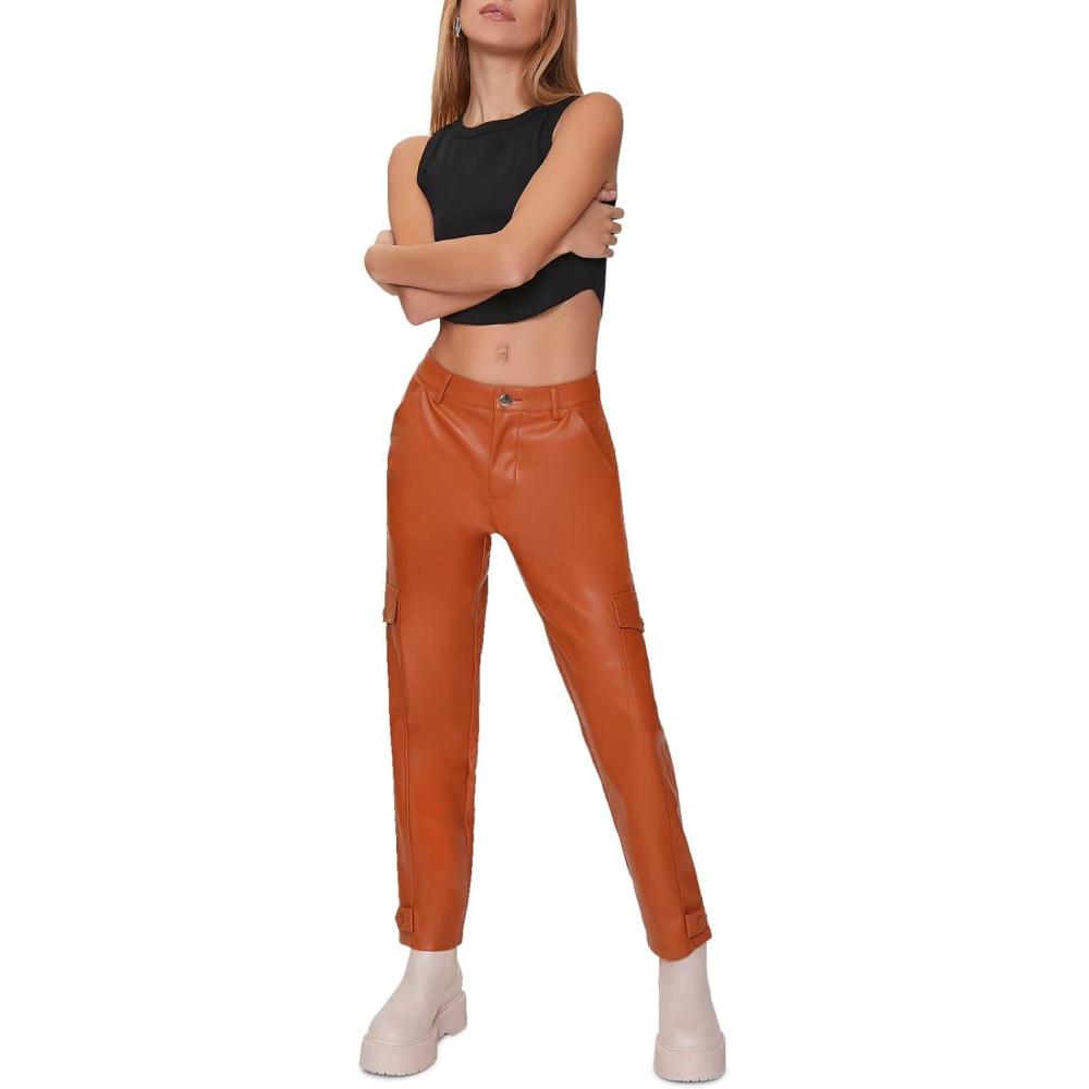 image:imageForever 21 Womens Faux Leather Cargo Ankle PantsChestnut