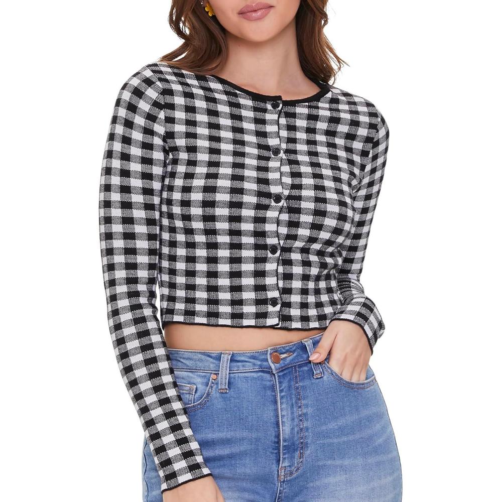 image:imageForever 21 Womens Gingham Cardigan SweaterBlack