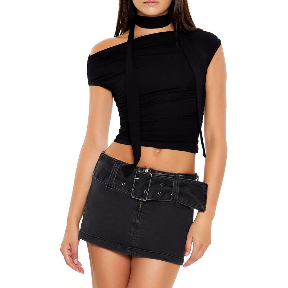 image:imageForever 21 Womens Offtheshoulder Crop Top amp Scarf SetBlack