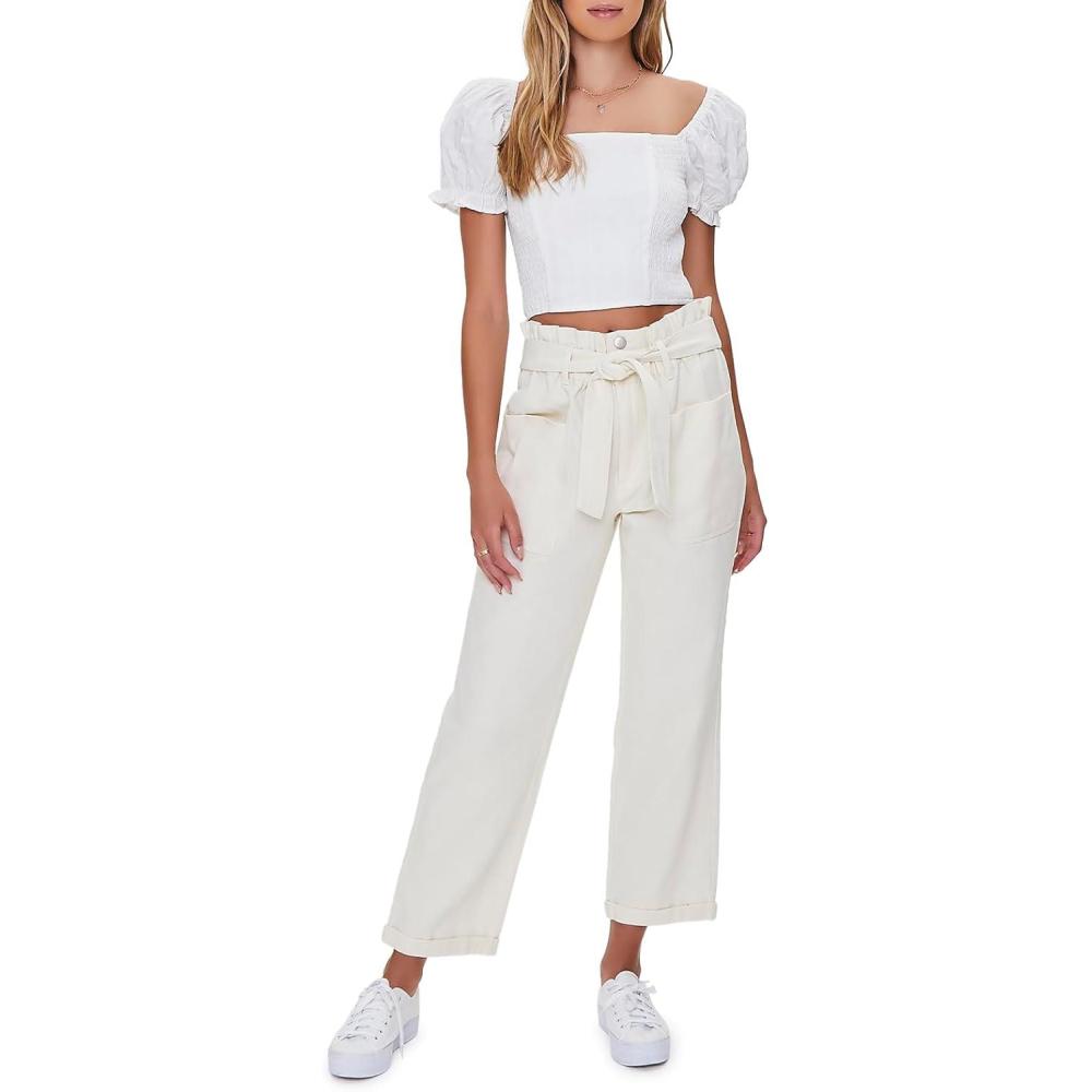image:imageForever 21 Womens Paperbag Ankle PantsCream