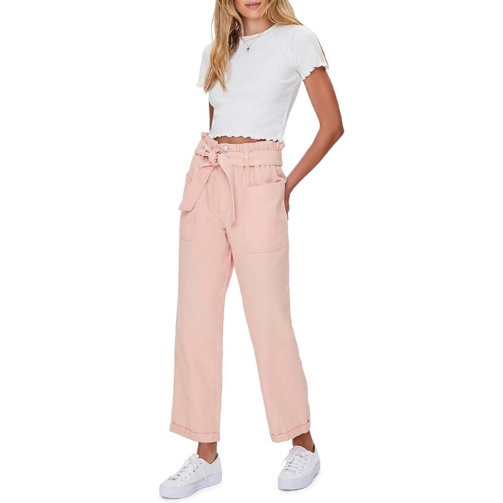 image:imageForever 21 Womens Paperbag Ankle PantsSeashell Pink