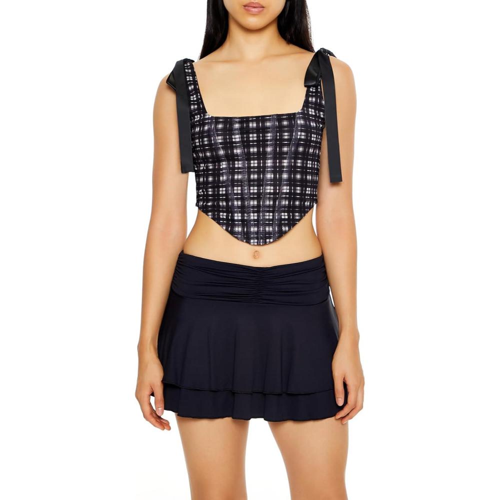 image:imageForever 21 Womens Plaid Corset Bow Crop TopBlack