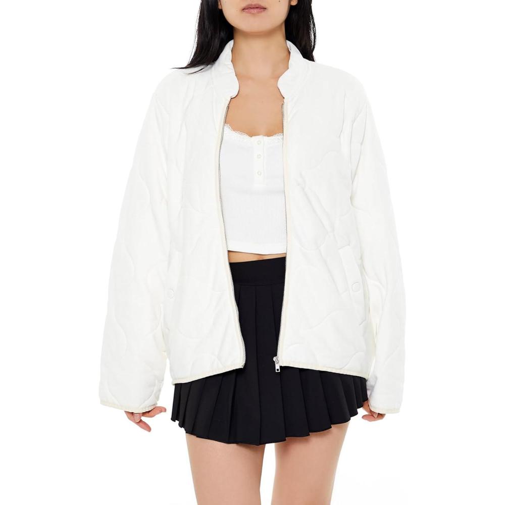 image:imageForever 21 Womens Quilted Zipup JacketCream
