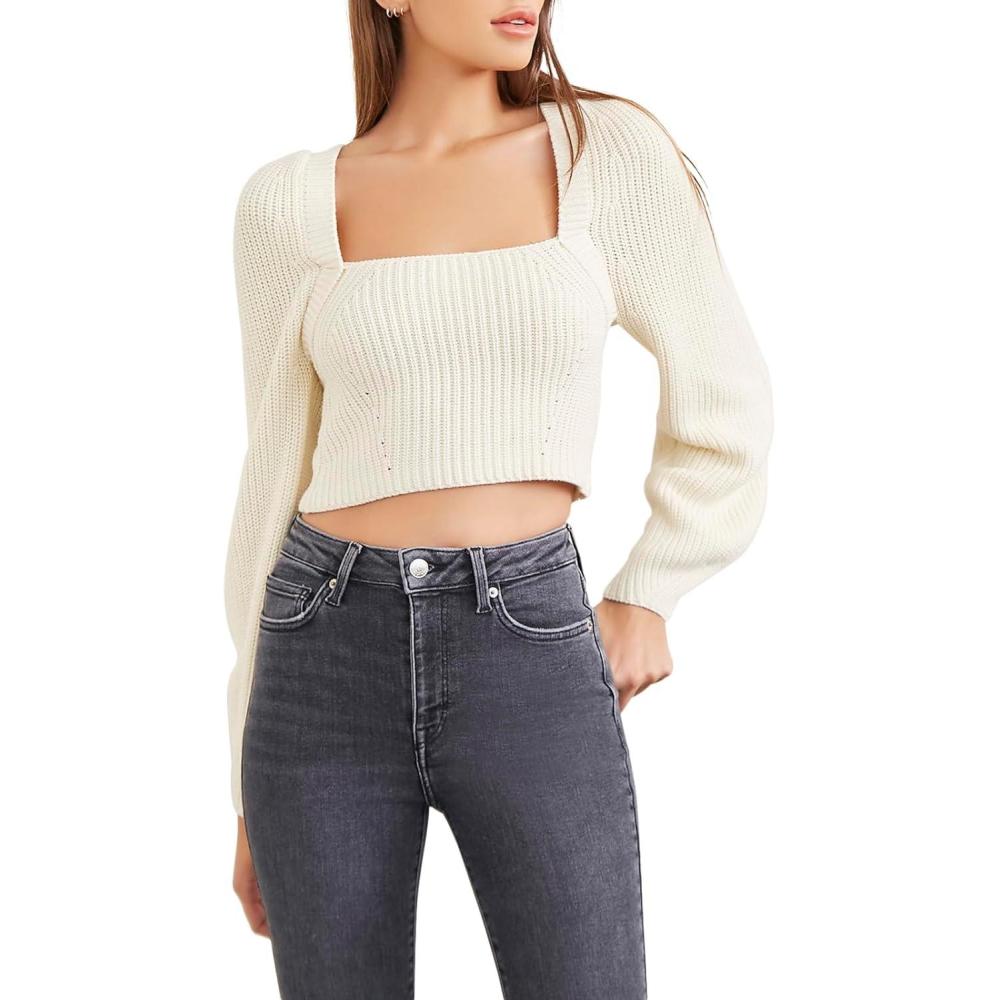 image:imageForever 21 Womens RibKnit Cropped SweaterCream