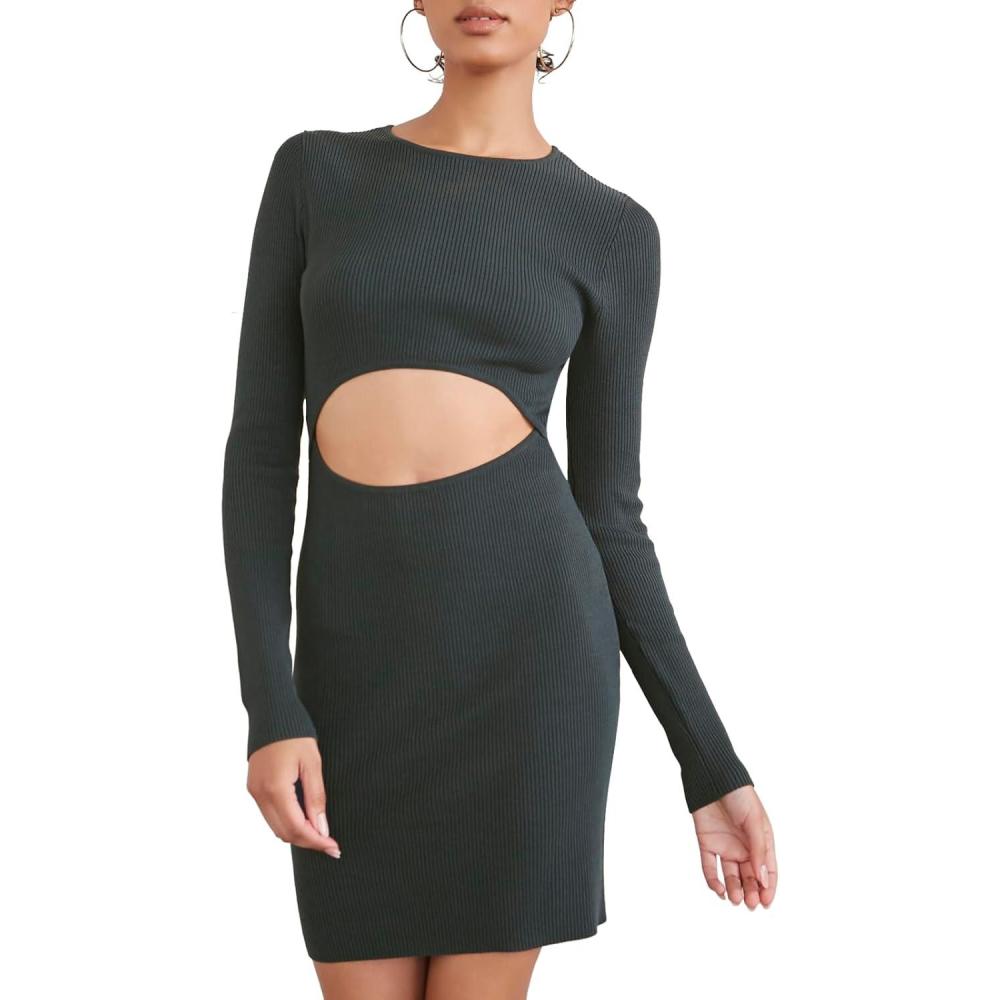image:imageForever 21 Womens Ribbed Cutout Mini DressDark Green
