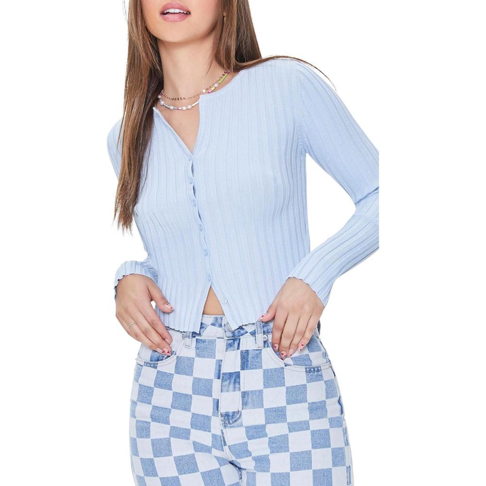 image:imageForever 21 Womens Ribbed Knit Cardigan SweaterBlue
