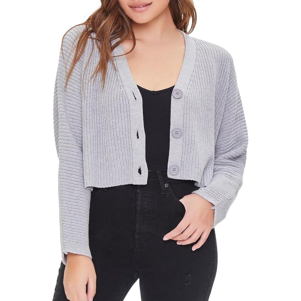 image:imageForever 21 Womens Ribbed Knit Cardigan SweaterHeather Grey
