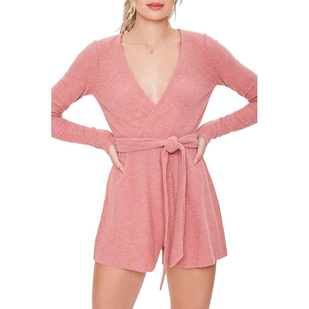 image:imageForever 21 Womens Selftie Belted Surplice RomperBlush