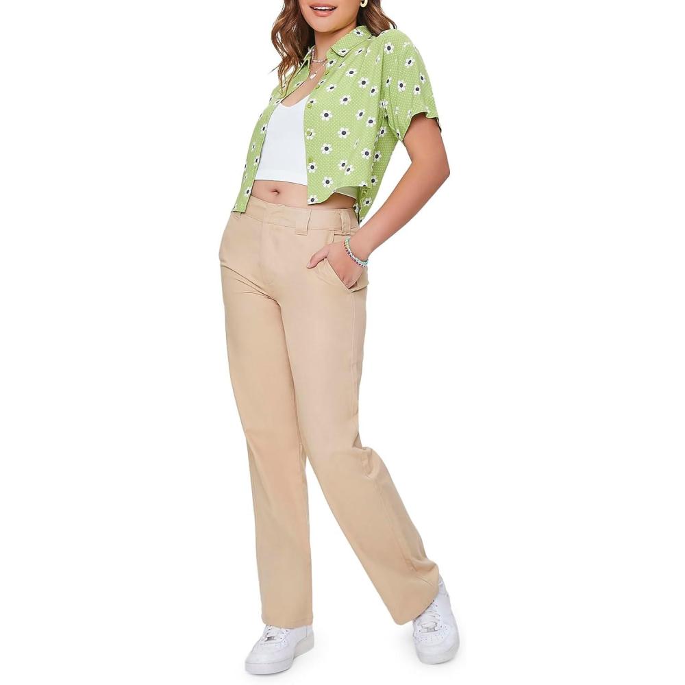 image:imageForever 21 Womens StraightLeg Twill PantsKhaki