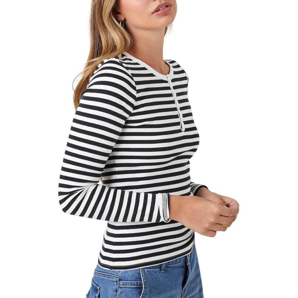 image:imageForever 21 Womens Striped Henley TopBlack