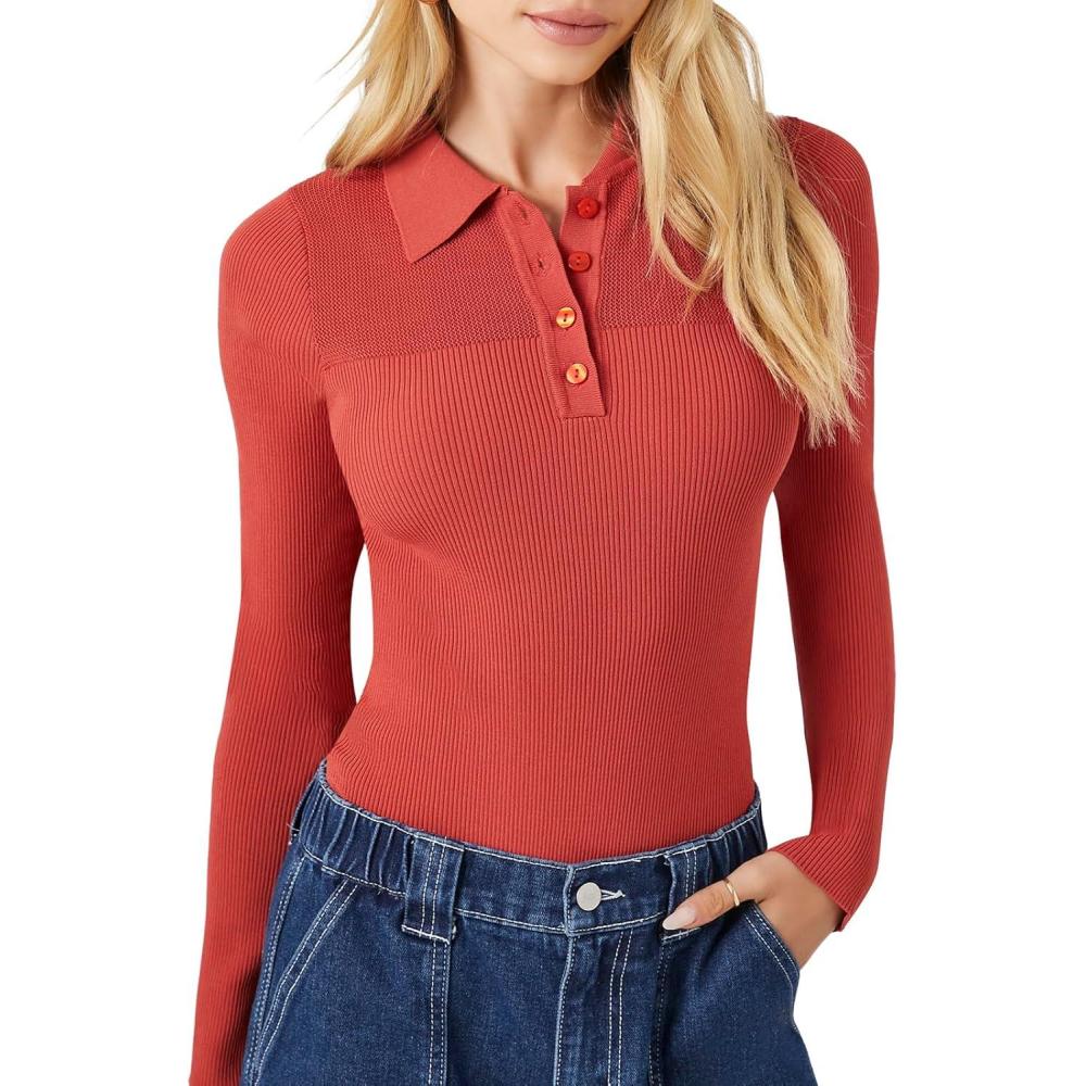 image:imageForever 21 Womens SweaterKnit Polo Shirt BodysuitFaded Rose