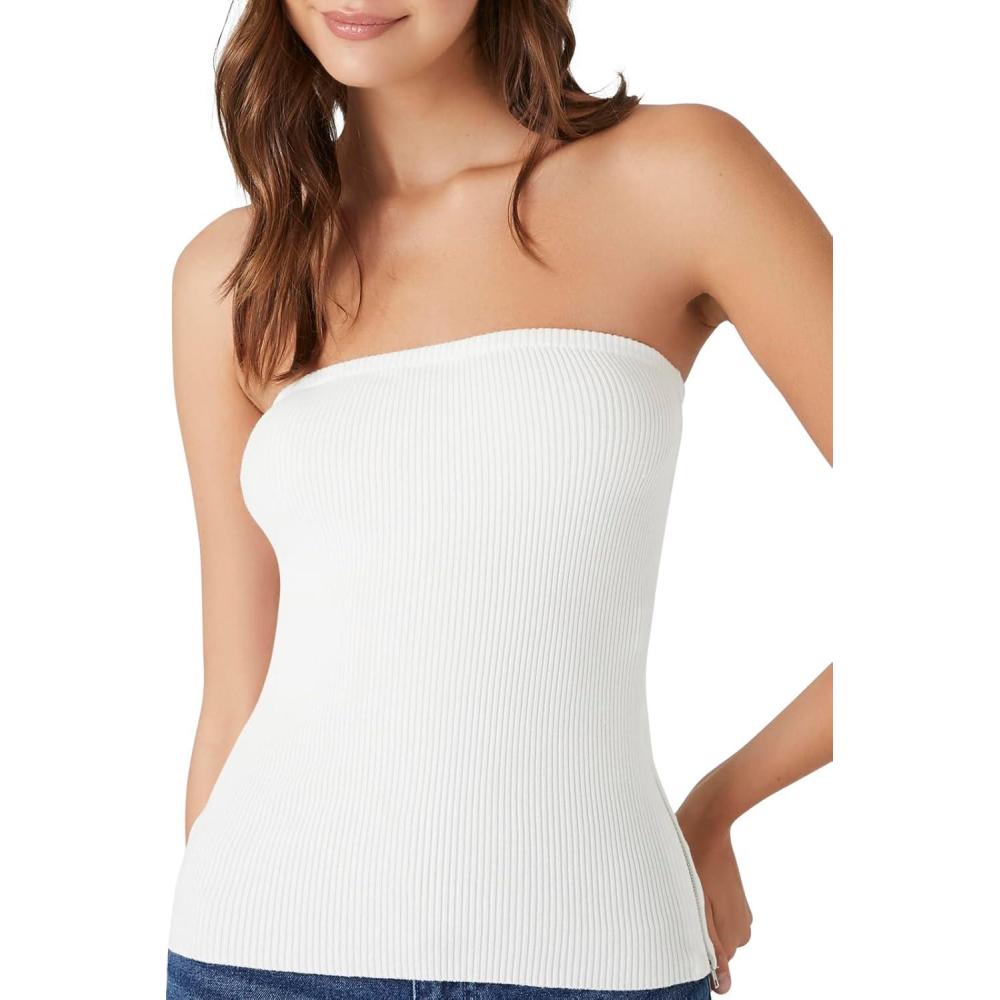 image:imageForever 21 Womens SweaterKnit Zipup Tube TopWhite