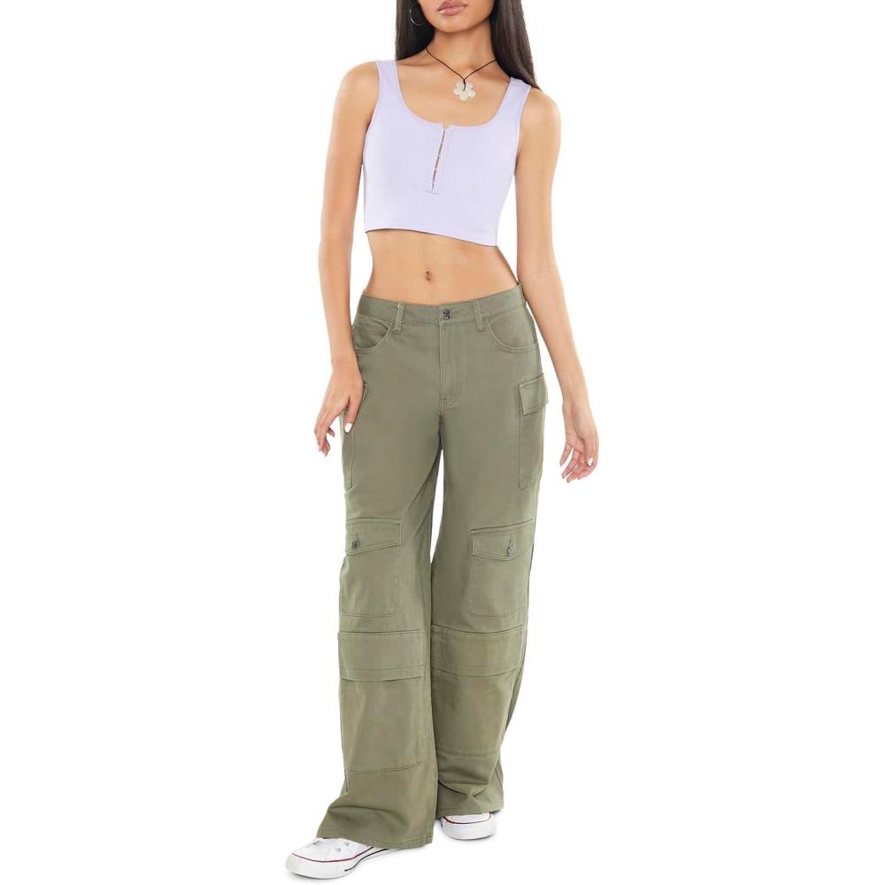 image:imageForever 21 Womens Twill WideLeg Cargo PantsOlive