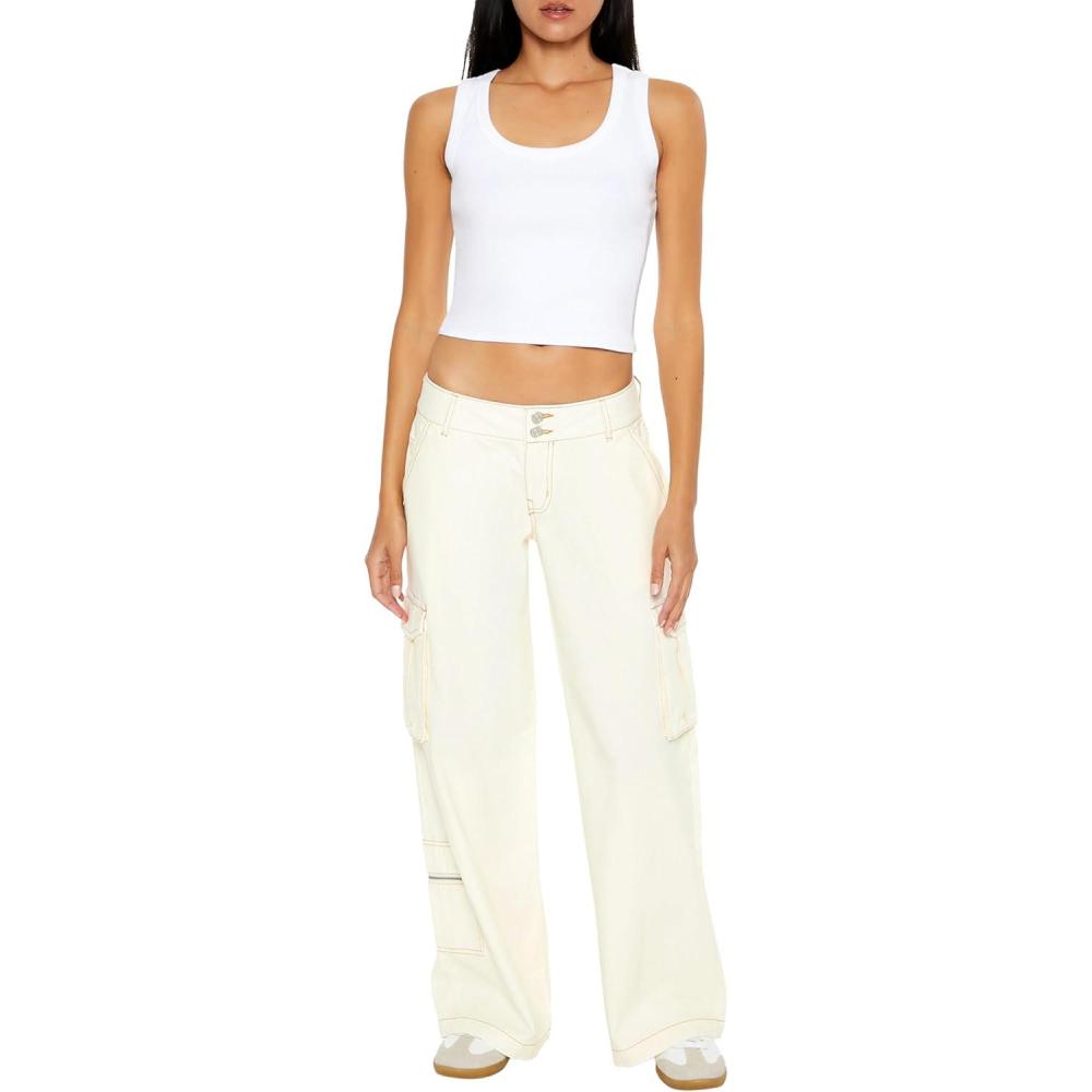 image:imageForever 21 Womens Twill WideLeg Cargo PantsWhite