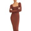 Forever 21 Women’s Bodycon Long-Sleeve Dress(Brown)