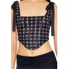 Forever 21 Women’s Plaid Corset Bow Crop Top(Black)
