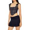 Forever 21 Women’s Plaid Corset Bow Crop Top(Black)