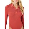 Forever 21 Women’s Sweater-Knit Polo Shirt Bodysuit(Faded Rose)
