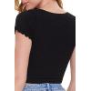 Forever 21 Women’s Textured Lettuce-Edge Cropped Tee(Black)