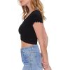 Forever 21 Women’s Textured Lettuce-Edge Cropped Tee(Black)