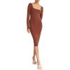 Forever 21 Women’s Bodycon Long-Sleeve Dress(Brown)