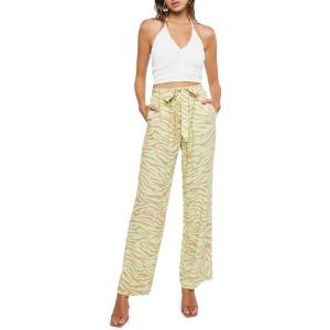 Forever 21 Women’s Belted Zebra Print High-Rise Pants(Green)