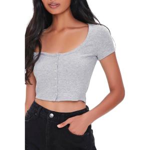 Forever 21 Women’s Button-Front Crop Top(Heather Grey)