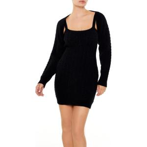Forever 21 Women’s Cable Knit Sweater Dress & Shrug Set(Black)