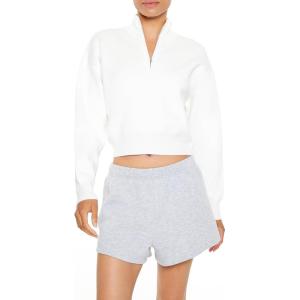 Forever 21 Women’s Cropped Half-zip Pullover(White)