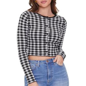 Forever 21 Women’s Gingham Cardigan Sweater(Black)