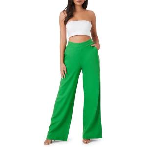 Forever 21 Women’s Linen-Blend Wide-Leg Pants(Green)