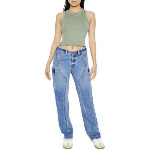 Forever 21 Women’s Low-Rise Straight Cargo Jeans(Medium Denim)
