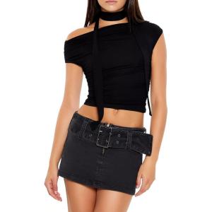 Forever 21 Women’s Off-the-shoulder Crop Top & Scarf Set(Black)