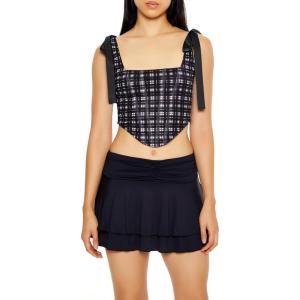 Forever 21 Women’s Plaid Corset Bow Crop Top(Black)