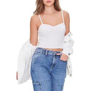 Forever 21 Women’s Ruched Sweetheart Cami(White)