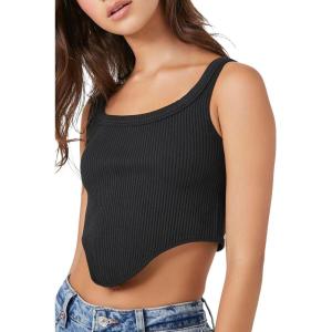 Forever 21 Women’s Seamless Curve-Hem Cropped Tank Top(Black)