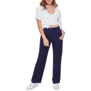 Forever 21 Women’s Straight-Leg Twill Pants(Navy)